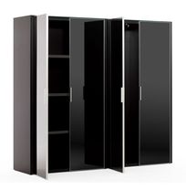 132H054+132H020+132H030 Gala Шкаф для бумаг + гардероб, 4 двери, черное стекло